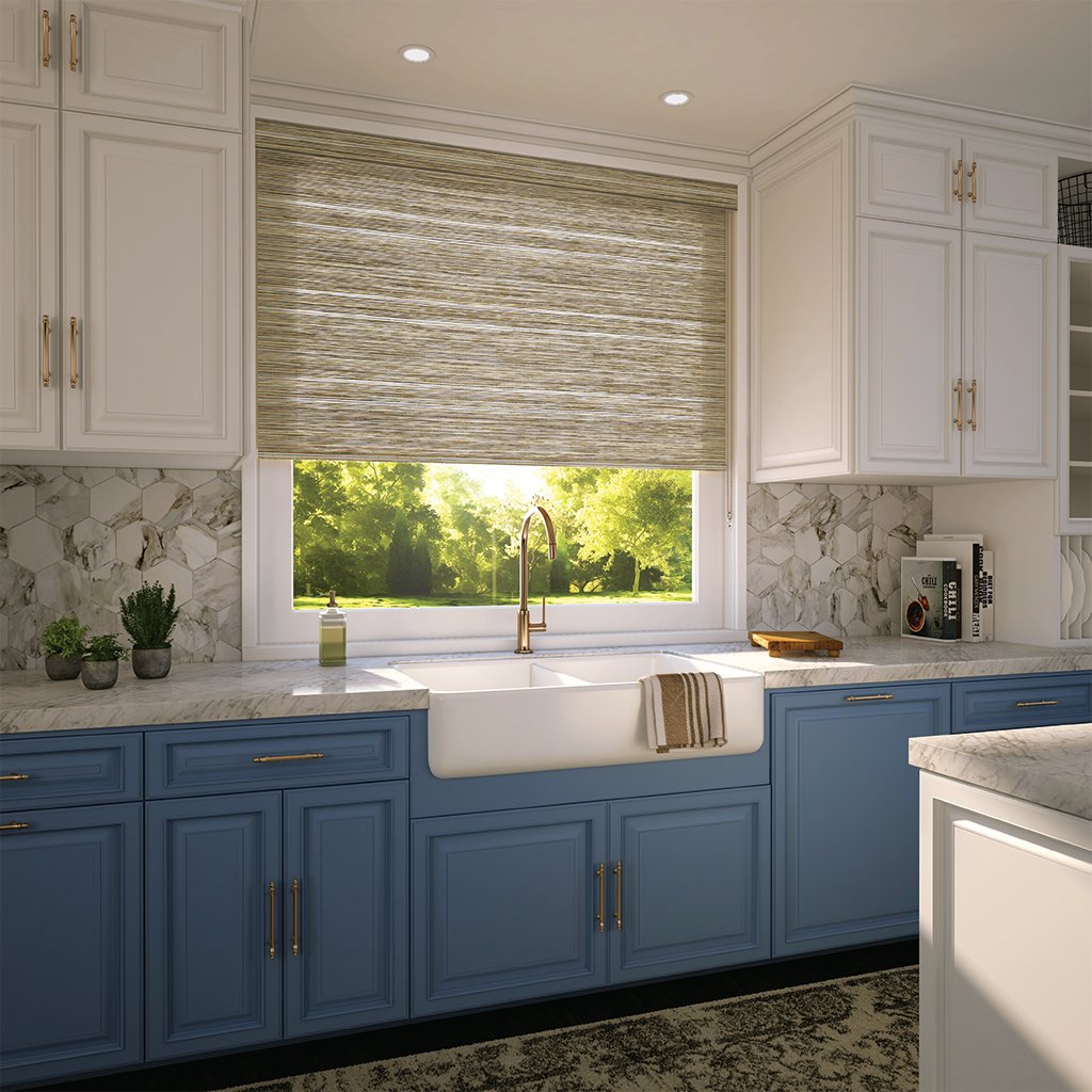 Add some style and extra privacy to your kitchen with eye-catching fabric roller shades. bit.ly/2yIgYKz