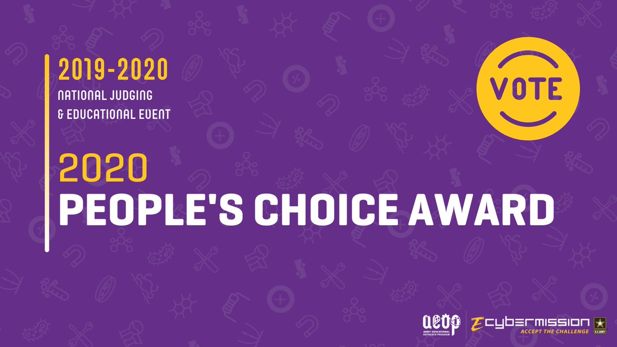 ecybermission's tweet photo. People's Choice Award voting is now open! Use this link: https://t.co/yzTOPStDrC to vote for your favorite team! #ecyber20 #NJEE202 #PeoplesChoiceAward https://t.co/rCsgK5suBc
