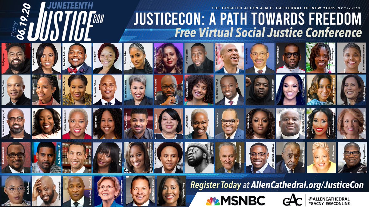 allencathedral's tweet photo. TODAY’S THE DAY - Happy Juneteenth!! We are just seconds away from JusticeCon: A Path Towards Freedom. Over 3500 registered but there’s still room for you! Register! Text JUSTICECON to 31966 to receive the latest updates. #justiceconGAC #juneteenth #letmebreathe https://t.co/FzvHzcYNXQ