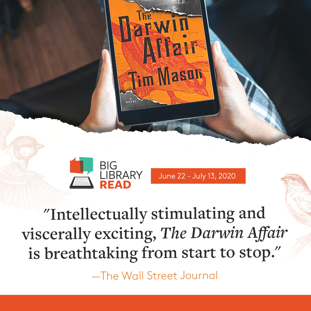 leicesterlibrar's tweet photo. The #BigLibraryRead starts on Monday and runs until 13th July.  We will have unlimited copies of #TheDarwinAffair by #TimMason available to #Leicester #Libraries members via our #Overdrive page https://t.co/LzHWbWbJV4 https://t.co/bvTARiLI5Q