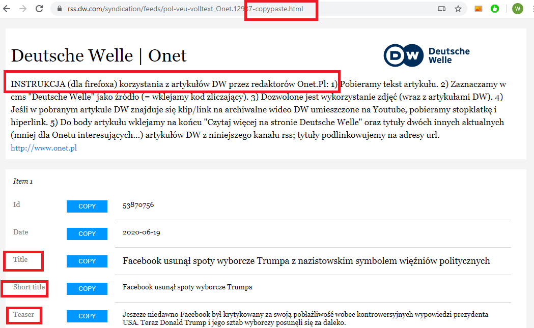 WojciechMucha's tweet photo. Trafiłem na coś niesamowitego.😮

Instrukcja niemieckiego Deutche Welle, jak wykorzystywać ich teksty na Onecie. Nazwana wprost "copy-paste"

Napisane jakie tytuły i leady trzeba dawać. Nie wolno zmienić przecinka.

Tu więcej (stronę zapisałem): 
https://t.co/EcPk6oCwTT https://t.co/7qZHJxSsEU