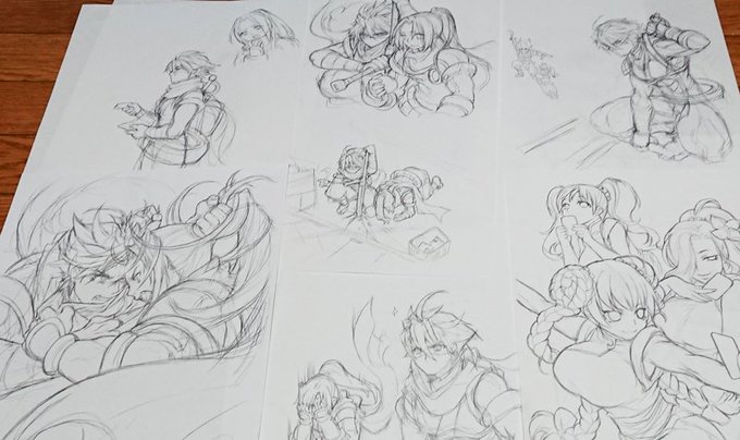 線画はコピー用紙なんですが、気軽に始めた落書きがどんどん大きくなる様子です。ご査収ください。 