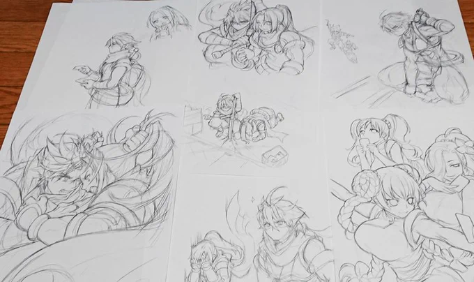 線画はコピー用紙なんですが、気軽に始めた落書きがどんどん大きくなる様子です。ご査収ください。 