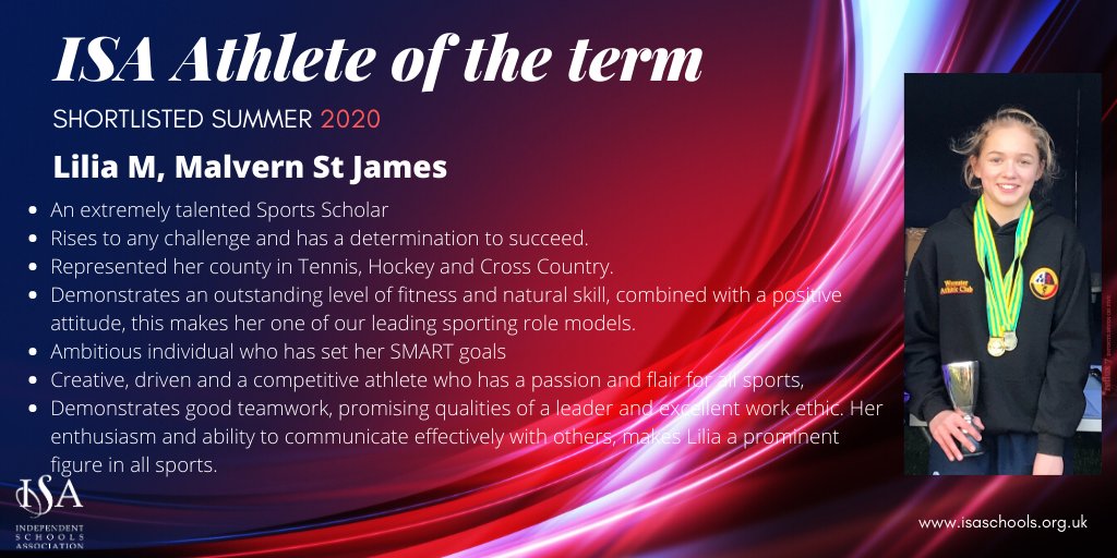 Our three shortlisted entries for the <a href="/isaschools/">The Independent Schools Association (ISA)</a> Summer Athlete of the Term are here!
 
Aaron from <a href="/avon_house/">Avon House School</a>
Harri from <a href="/BedstoneCollege/">Bedstone College</a>
Lilia from @MalvernStJames

RT to vote for them as ISA Athlete of the Term

Deadline for voting Midday Friday 26 June.

#ISAathleteoftheterm