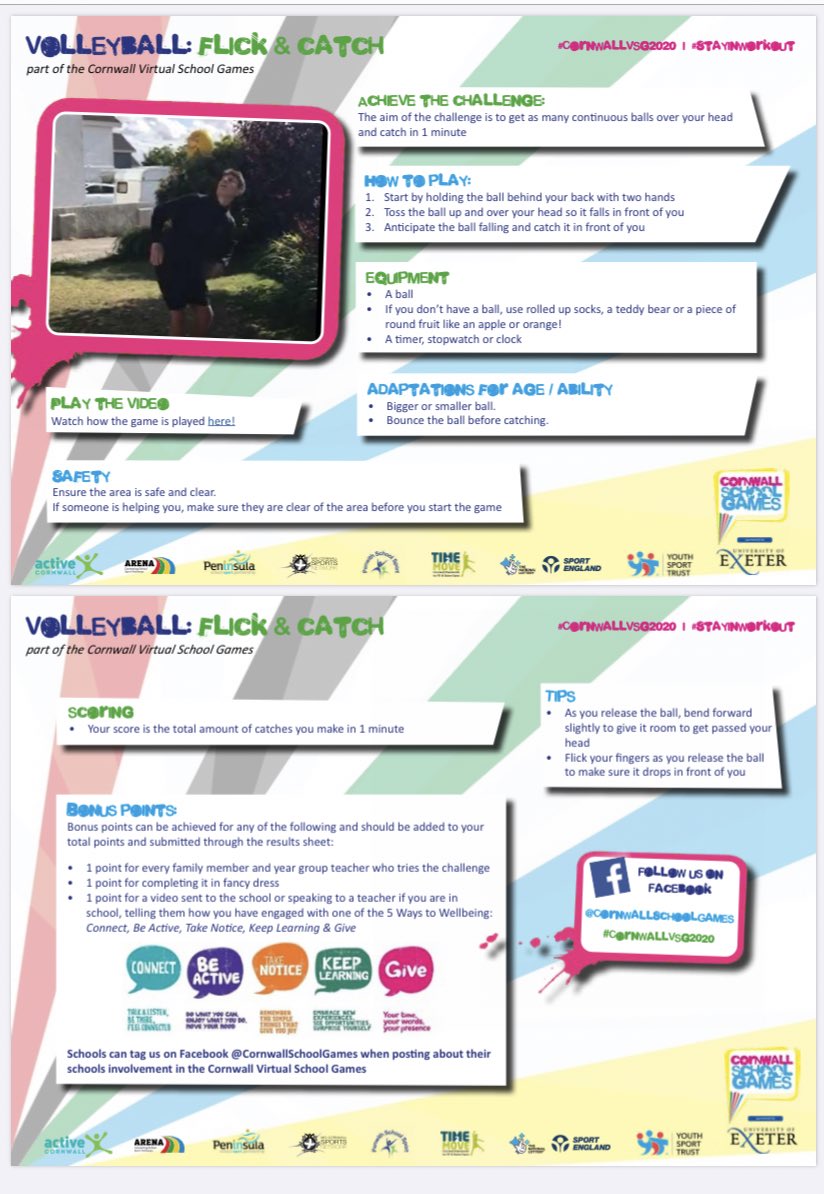 PeSaltash's tweet photo. Volleyball based activities to finish the week, have a practice of these challenges ready for the Cornwall Virtual School Games next week, all information will be sent to you on SMH and can be found on our website. https://t.co/NIFTe3b7hT https://t.co/PaEzhrU88k