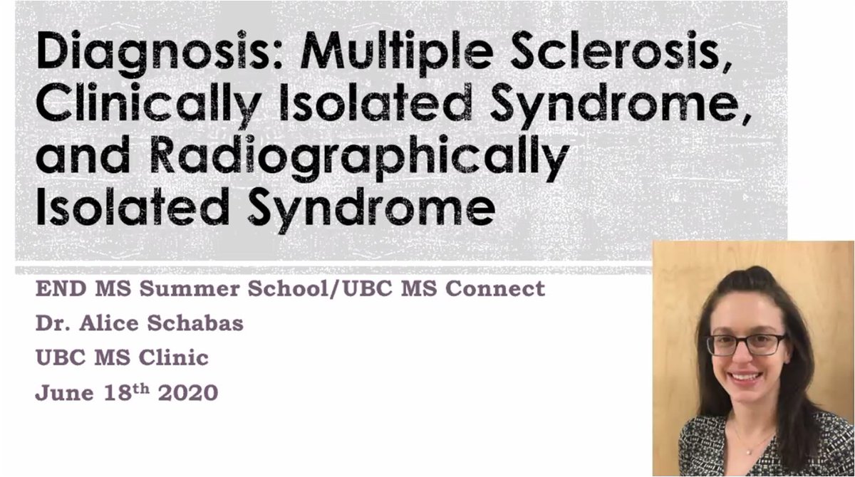 endMS's tweet photo. Very grateful to Dr. Alice Schabas for providing yesterday’s wonderful presentation on “Diagnosis: MS, CIS and RIS” for our joint #endMSSummerSchool / #UBC MS Connect session. #endMSTrainingProgram #endMSSPRINT
@MSSocietyCanada https://t.co/h6HdFwat3D