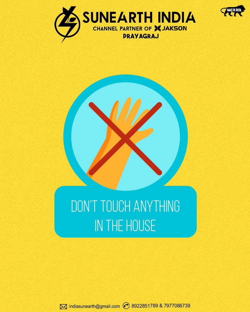 SunearthI's tweet photo. After entering the house. Don't touch anything, until you take a shower or #sanitize your hands. #IndiaFightsCoronavirus, be the first to help out motherland be #coronafree &amp; healthy. 
Similarly, our land needs #GreenEnergy sources. Chose #solarenergy &amp; become a lad of your land. https://t.co/KW7fDhmFNm
