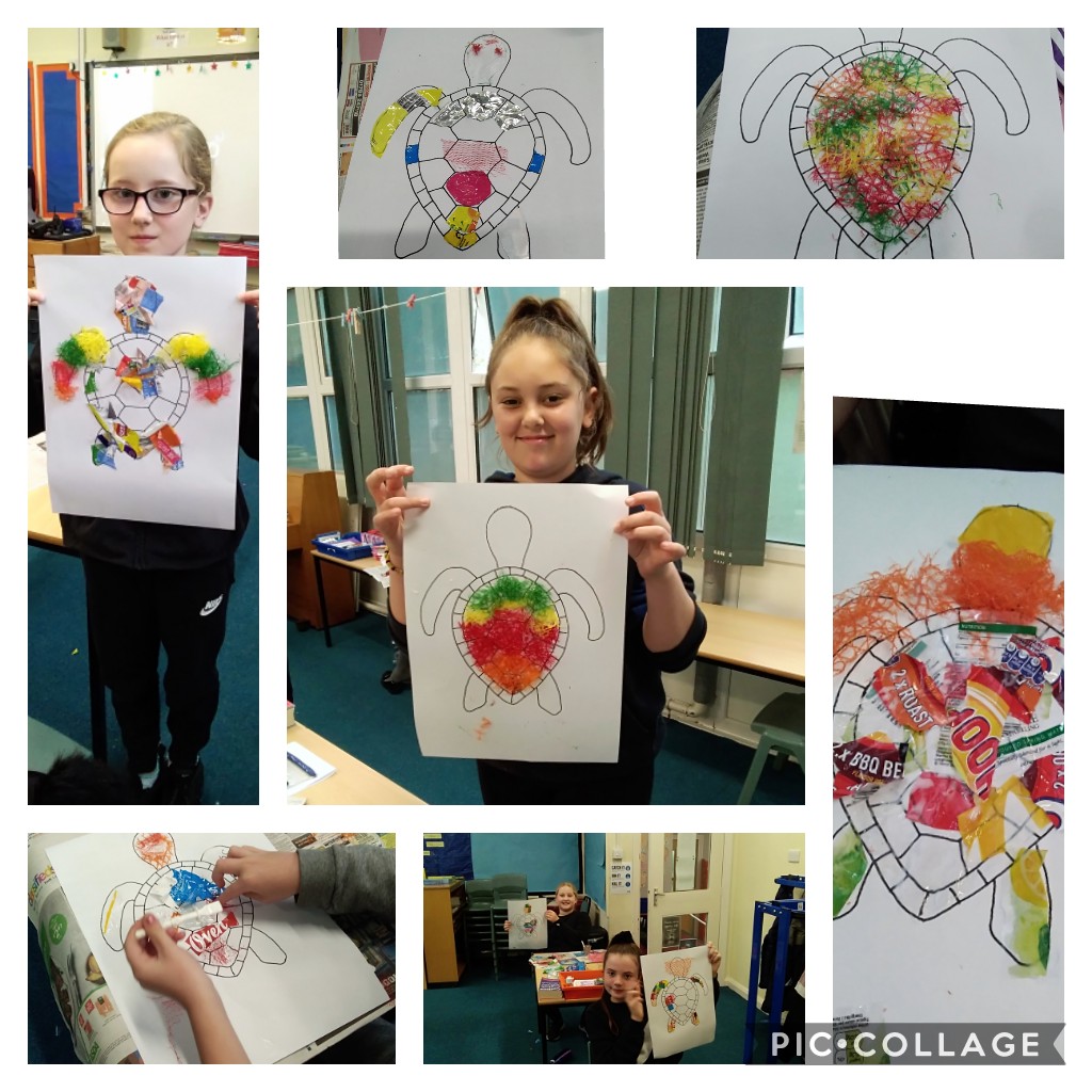 castlechurchps's tweet photo. We have been busy in 6B this week, learning the importance of how plastic can have a huge impact on our environment. Our art work is based on sea creatures and plastics in our sea 🐟🐳🐢 Great collages using single use plastics. https://t.co/vStLNQW4nB