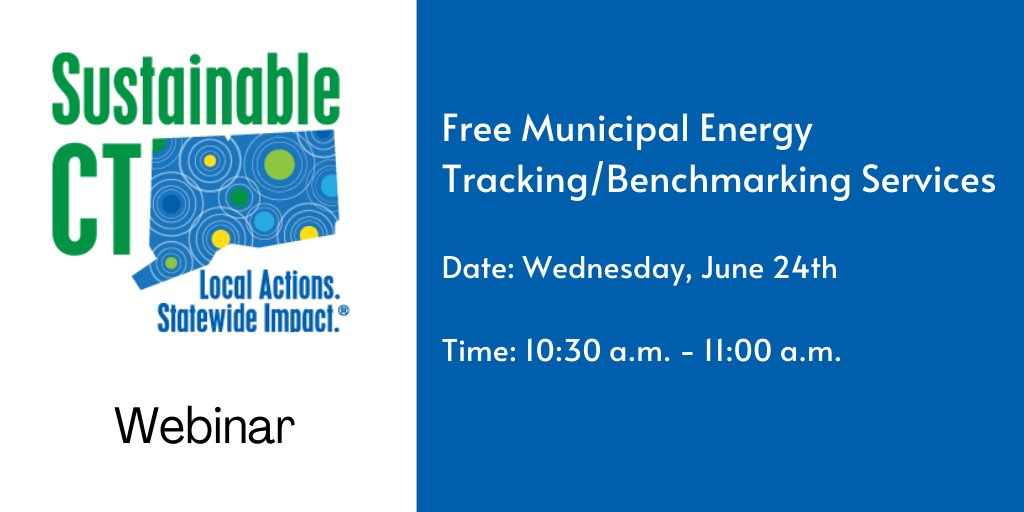 WEBINAR ALERT: On Wed., 6/24, Sustainable CT will be hosting a webinar on free municipal energy benchmarking services for registered communities.

Learn about the importance of  tracking energy use in your municipal buildings and schools.

Register at: bit.ly/2YdFvoY