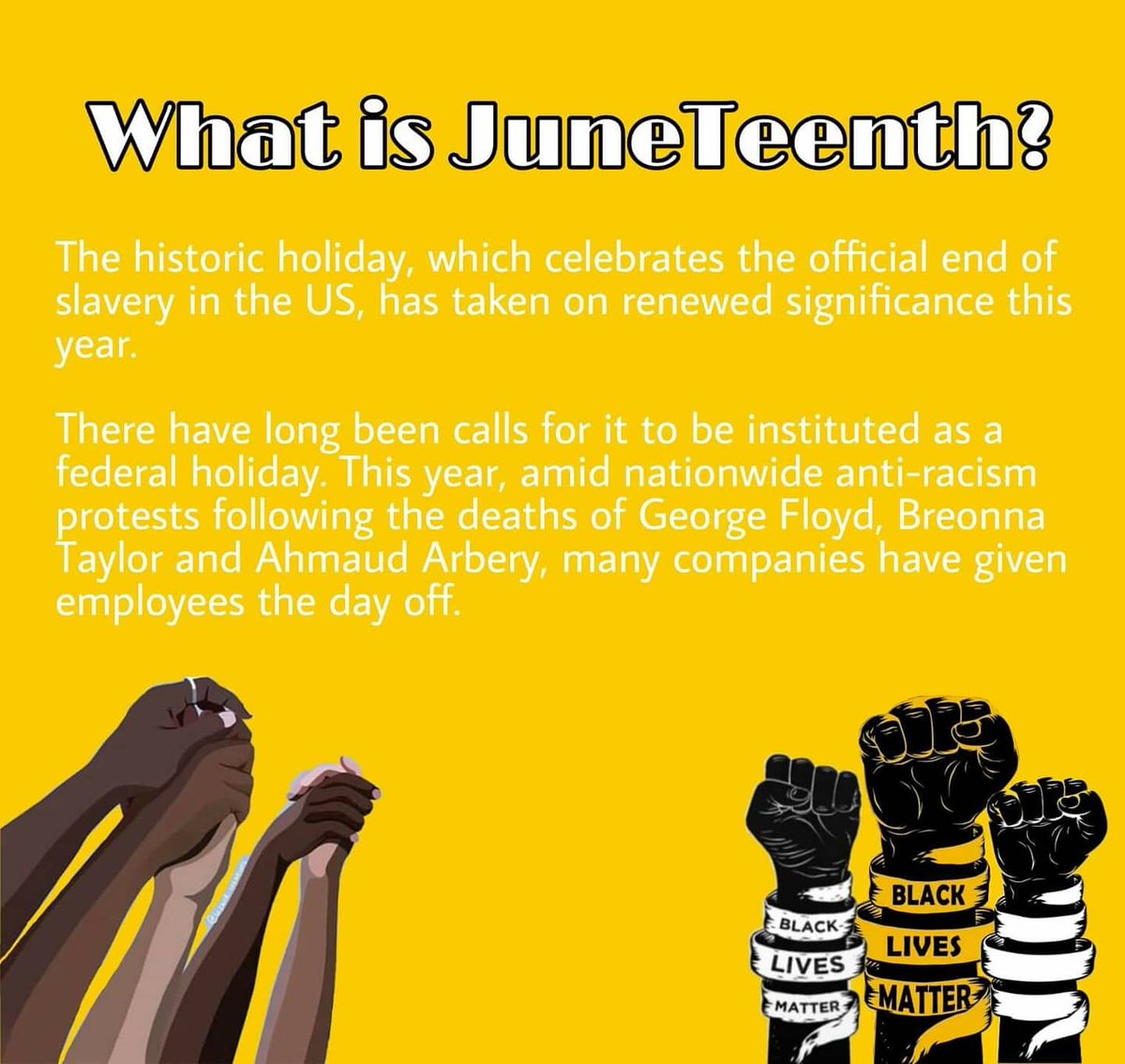 BasYouthCouncil's tweet photo. Despite all of the past successes of the civil rights movements, people are still fighting for their rights today. 
This day celebrates freedom and aims to raise awareness about the challenges black people had to face throughout history.
#JUNETEENTH2020 #BLM https://t.co/F1lyYZjXuH