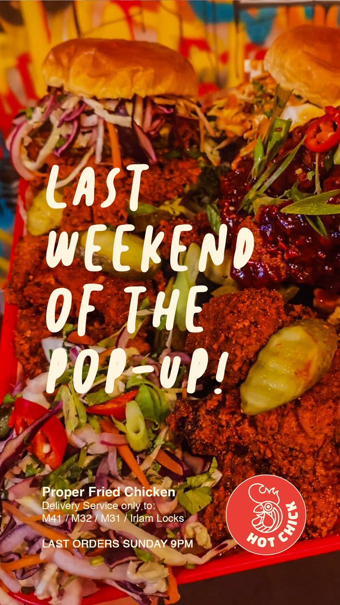 It’s been great popping-up in Urmston but our temporary home is getting ready to re-open so it’s the last weekend to get your hands on some proper fried chicken...
LAST FOOD ORDERS SUNDAY 21ST JUNE 9PM