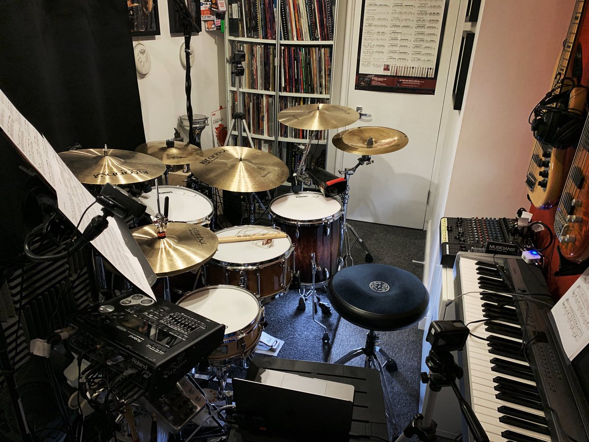 I’m keeping busy today recording &amp; filming drums for a rock cover. I’ll share when it’s out. I moved a couple things around, got creative mounting my chart to avoid page turns and then unleashed the mighty “Ridge Rider” cowbell! 🤘

#drums #drummer #pearldrums #istanbulmehmet