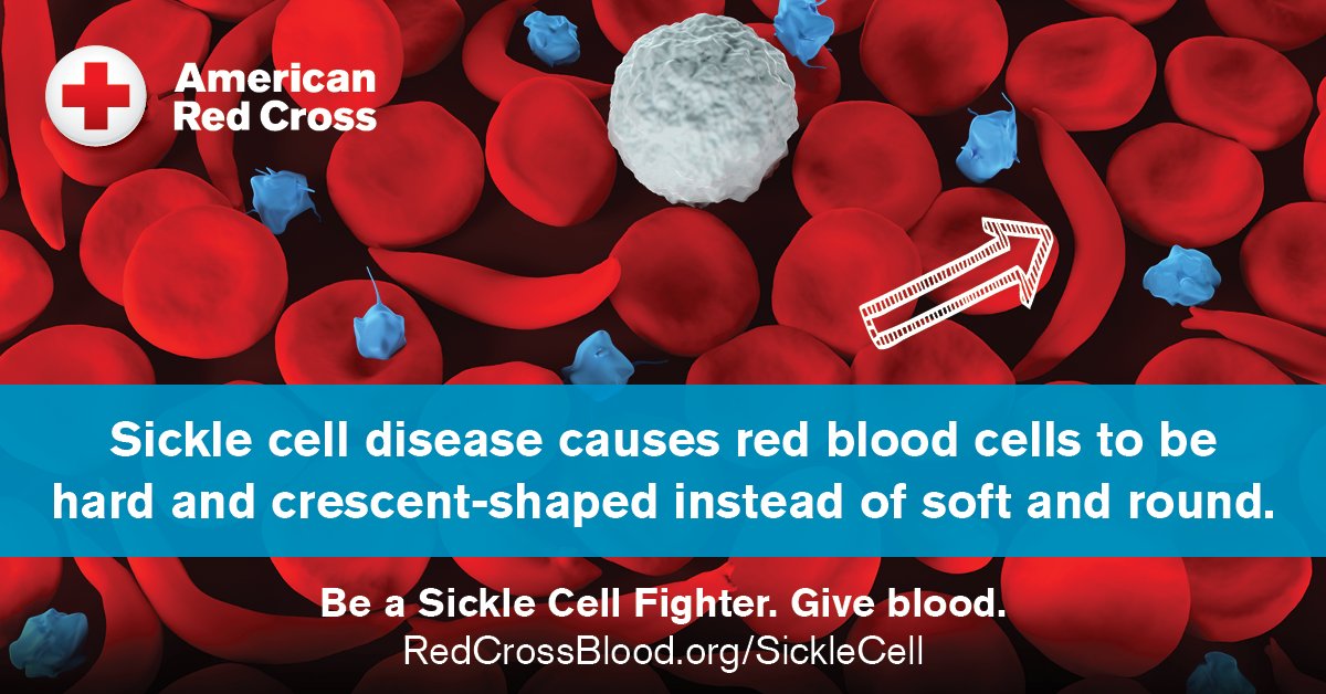 Today is #WorldSickleCellDay. Many sickle cell patients need blood transfusions every few weeks to help treat the effects of the disease. Be a #SickleCellFighter. Learn more and make an appointment to give blood with the Red Cross today: rcblood.org/2w7EUXi