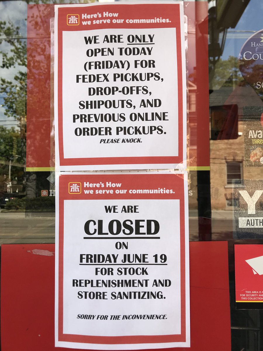 pollockshh's tweet photo. Here’s How we restock and sanitize sorry for the inconvenience open Saturday 9:00am #pollockshh #loveroncy #homehardware https://t.co/o4fJcmMTXR