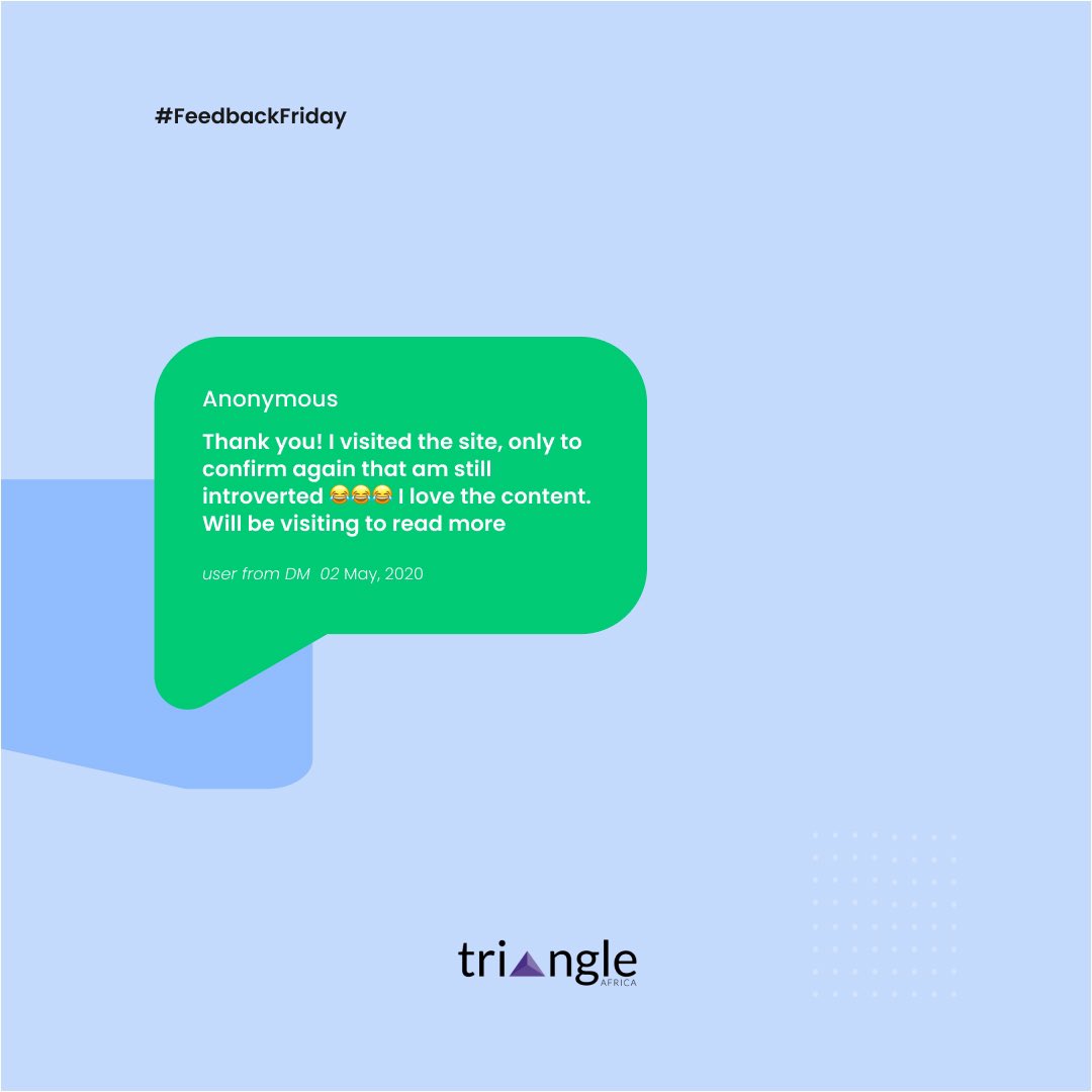 _triangleafrica's tweet photo. Fridays are for feedback! It's thrilling to know that our system is making a difference by helping people make smarter career choices.
Visit the link in bio to get started.
#TriangleAfrica #InterestDiscovery https://t.co/oo4DPEBjQD