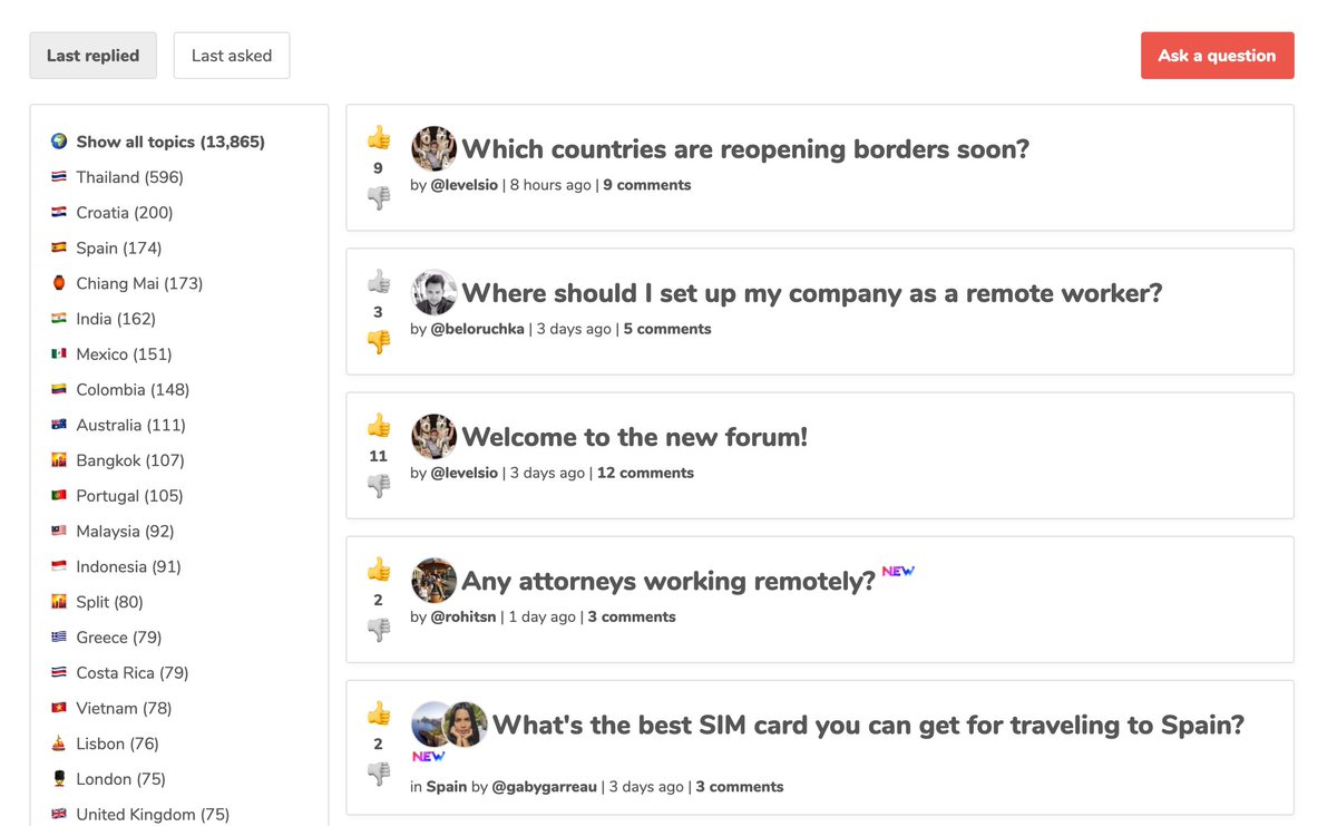 This week I built my own forum app at  http://nomadlist.com/forum&nbsp; from scratch: it features nested replies, upvotes/downvotes like Reddit and location-based tagging of posts, here's why and how I built it 