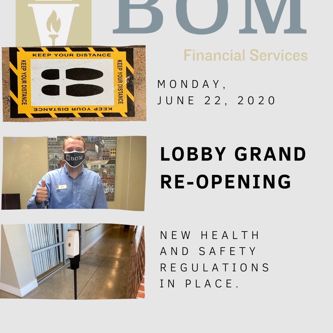 bom_fs's tweet photo. Here are a some of the safety measures we are taking at BOMFS:

✅ Plexi-glass sneeze guard at front desk
✅ Hand sanitizing stations at entryway
✅ Employees will wear masks &amp; will be sanitize between customers
✅ Encouraging customers to wear masks https://t.co/7zfnW0ZzWA