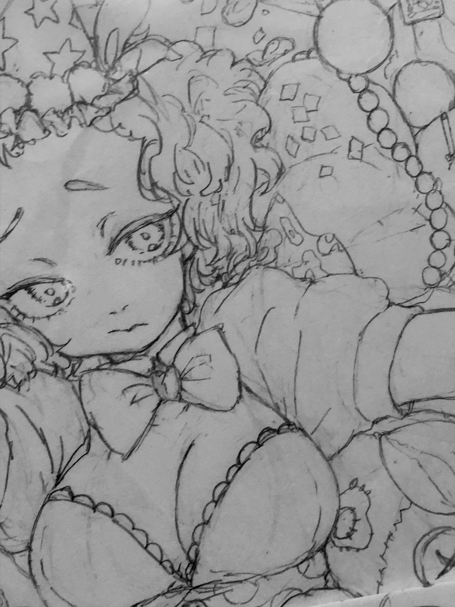 imoimodarake's tweet photo. 厚塗りの絵の線画はアナログシャーペンでガリガリして描いてる https://t.co/PFFxwVm67c