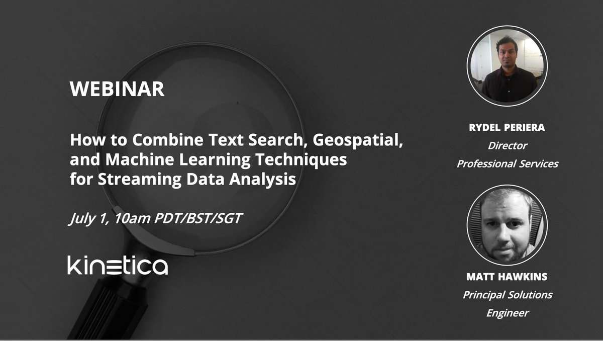 KineticaHQ's tweet image. Kinetica&apos;s ability to combine analytical techniques like text search with complex, fast moving data and machine learning at scale is a powerful, unique benefit of #ActiveAnalytics. Learn more on our upcoming Tech Talk in July! go.kinetica.com/combining-text…