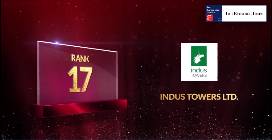 GPTW_India's tweet photo. #100BestCompanies #Top25 #Rank17 Visit https://t.co/P5mXvkC66a for live updates. Congratulations @Indus Towers Ltd on creating a High-Trust, High-Performance Culture™. @EconomicTimes 
#BestWorkplaces #GPTW4ALL https://t.co/WbCDJYXqUD