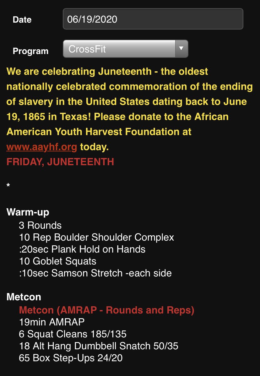 DefiantCrossFit's tweet photo. Honoring Juneteenth today https://t.co/YoqJbzVVyF