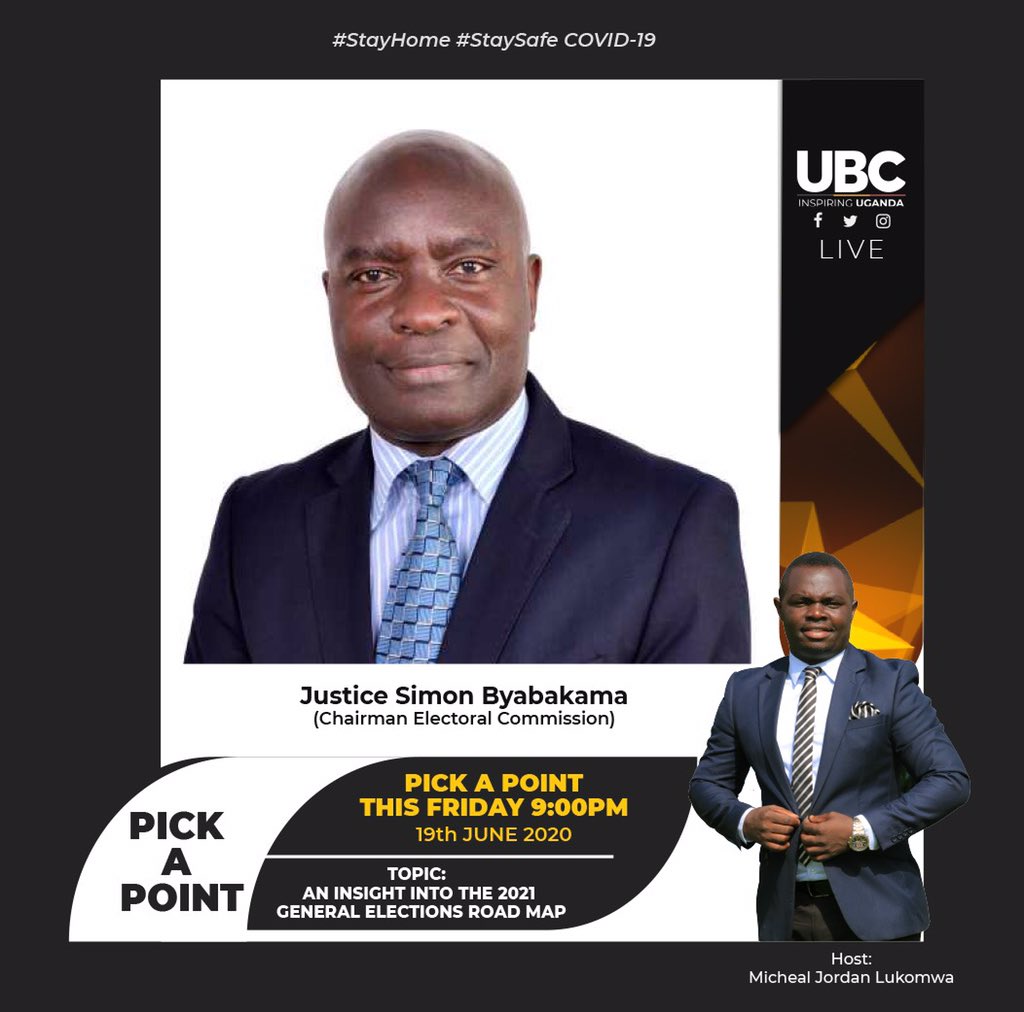 ubctvuganda's tweet photo. Do you think a ‘scientific’ election is achievable? Catch the conversation tonight on #PickaPoint with @lukomwamj and Justice Simon Byabakama as he gives an insight into the 2021 general elections roadmap. Tune in at 9:00pm.
#UBCUpdates #PickaPoint https://t.co/jbqIzL1hvW