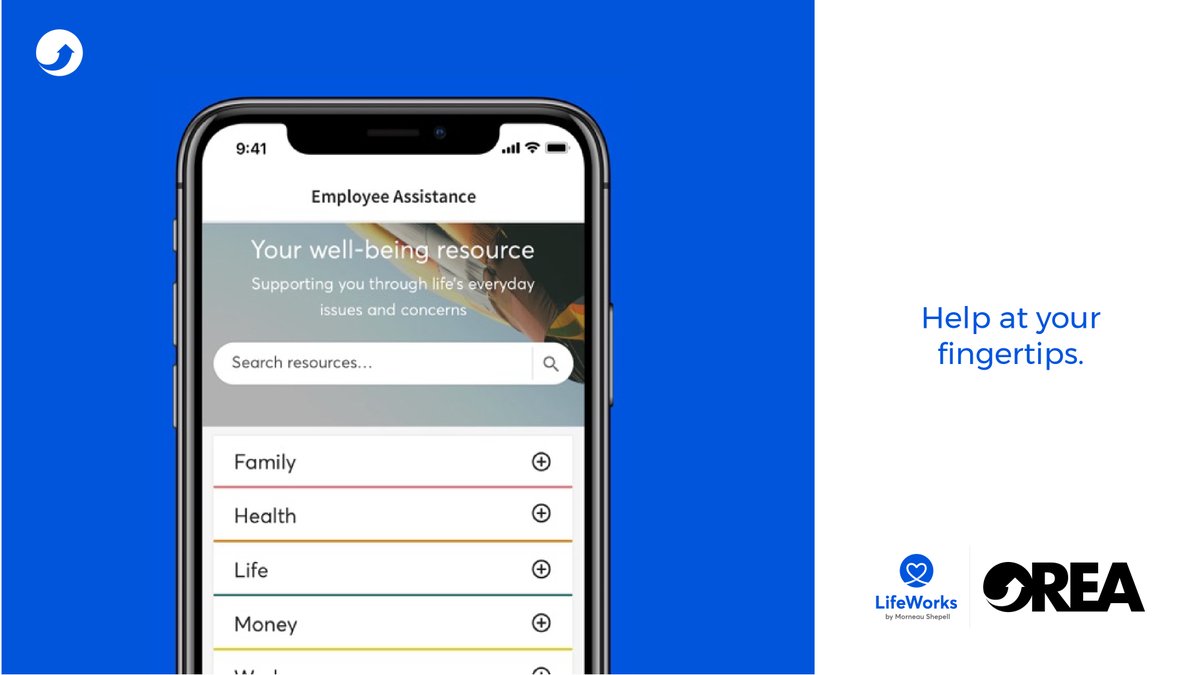 OREAinfo's tweet image. LifeWorks by Morneau Shepell is available to all OREA Members at your fingertips. 
Visit oreacovid19info.com/relief/lifewor… and download the app to access help instantly. Get access to mental health, physical, social &amp;amp; financial support, referrals and resources. 
We have your back.
