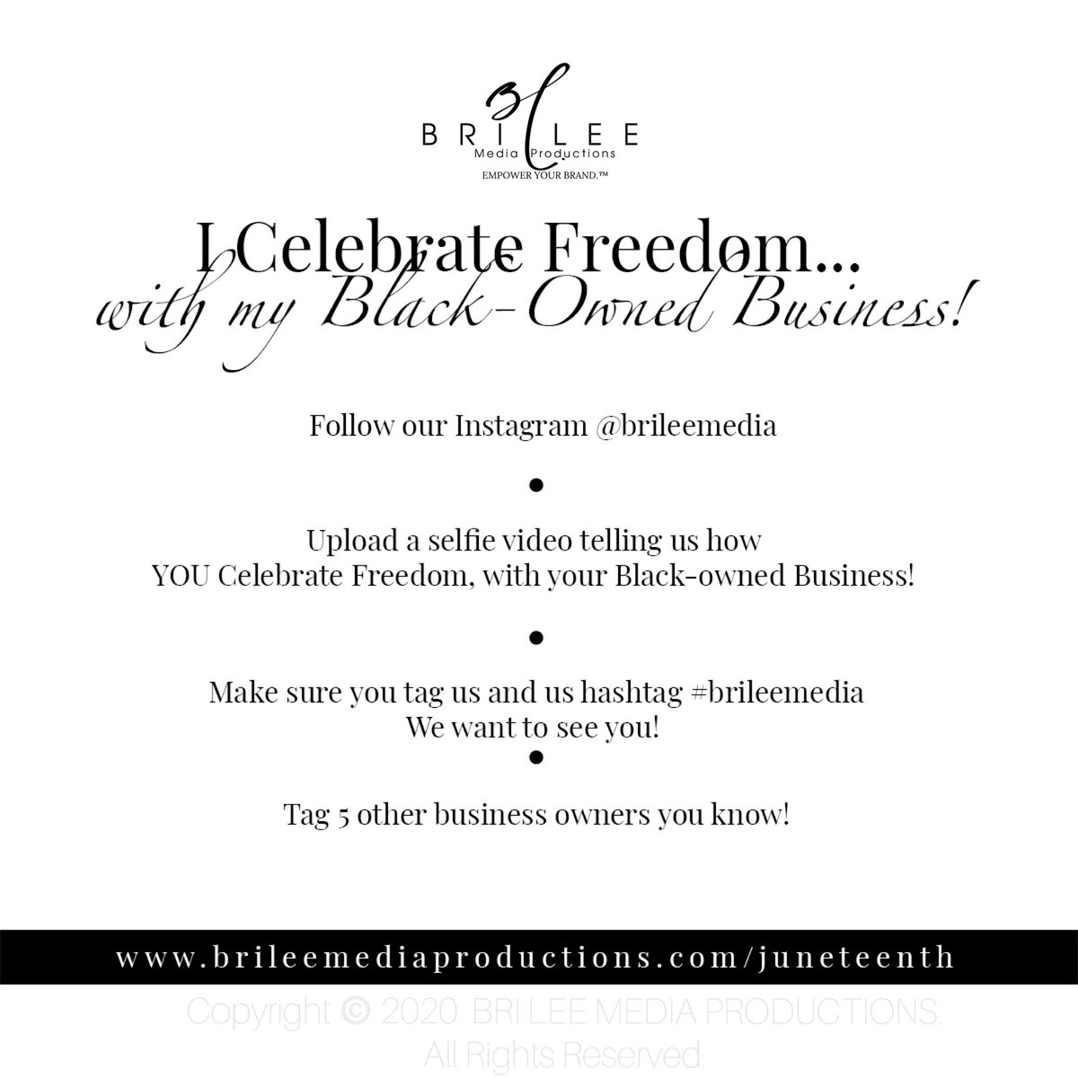 THIS is how we CELEBRATE FREEDOM. 

Join our Juneteenth campaign and celebrate with us! 

Visit brileemediaproductions.com/Juneteenth 

Instagram.com/brileemedia