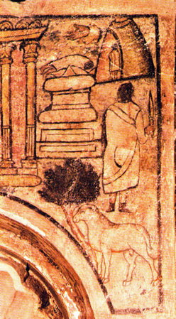 You will notice that there appears to be a child on an altar, as Abraham looks away, at a Ram whose horns are caught in a thicket. The image is similar to the synagogue frescoes in Dura Europos in Syria, and to the Beit Alpha synagogue mosaic in Byzantine Palestine. 15