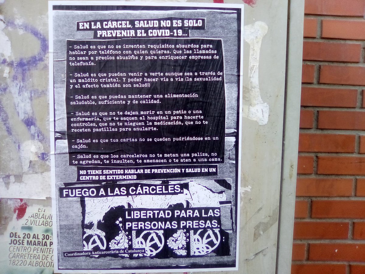 EN LA CÁRCEL, SALUD NO ES SOLO PREVENIR EL COVID-19...  Salud es que las llamadas no sean a precios abusivos, que puedas comunicar y hacer vis a vis. Salud es que no te dejen morir en un patio o una enfermería. Salud es que no te agredan, te insulten o te aten a una cama...