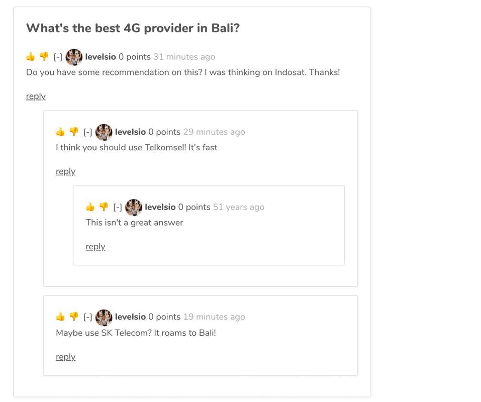 I made a function called buildForumPost() which would take the post_id, draw the post in HTML then find the replies to itself and foreach of those replies run itself again:like this:foreach($replies as  $reply) {buildForumPost($reply['post_id']);}
