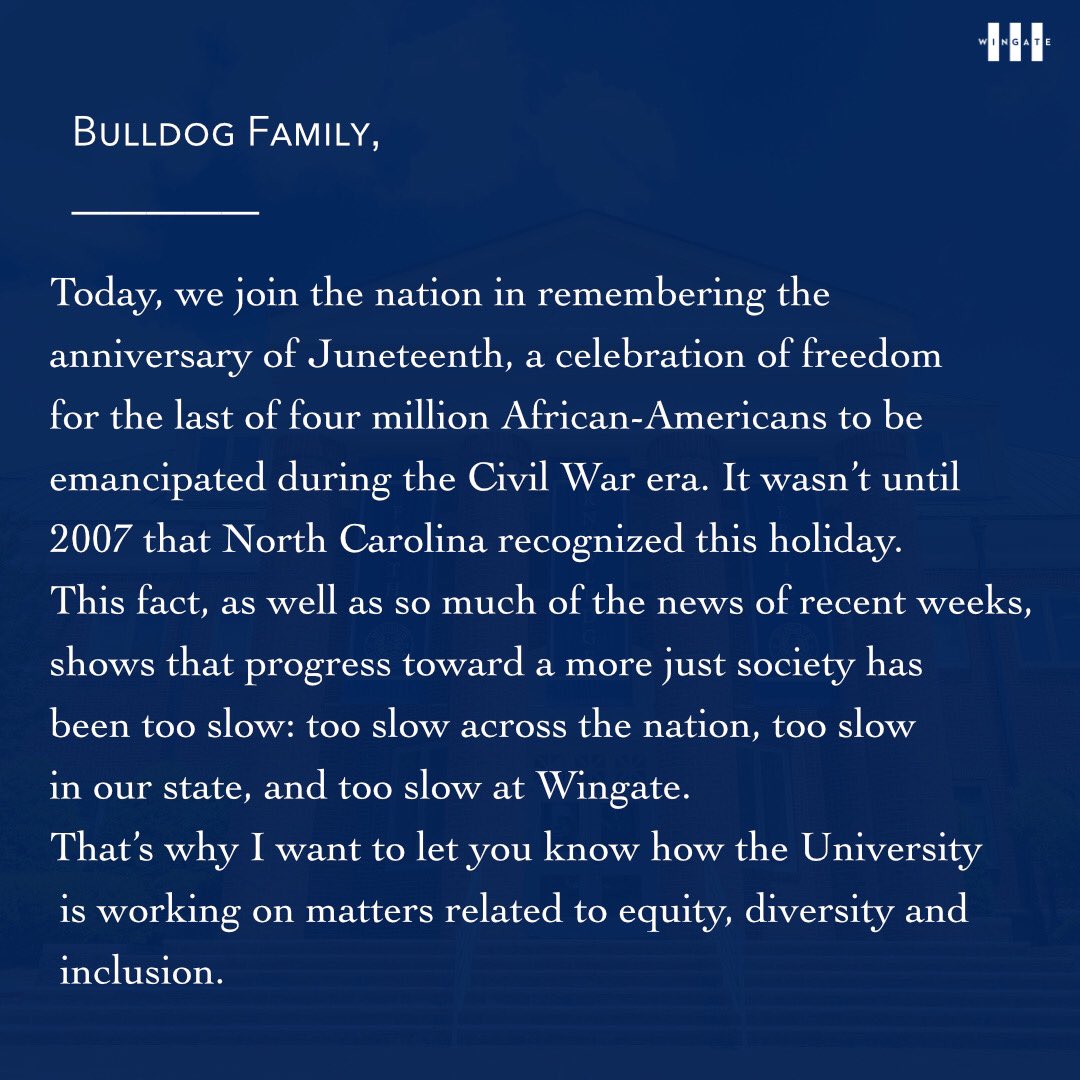 Wingate University on Twitter "1 Message from President Brown…