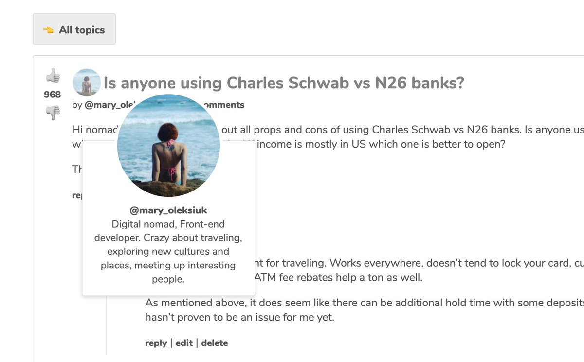 I then added user hover boxes so you can see someone's profile without visiting it