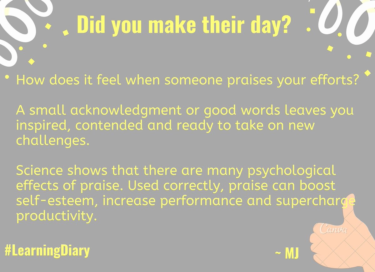 jhaveri_mayank's tweet photo. Praise makes good people better and the best people exceptional. Praise someone for their efforts today!
#learninganddevelopment 
#LearningDiary 
#dailymusings
#praiseprogress
#leaderinmaking
#LeadershipLifelessons
#praise
#artoffeedback https://t.co/F1t8cxA49a