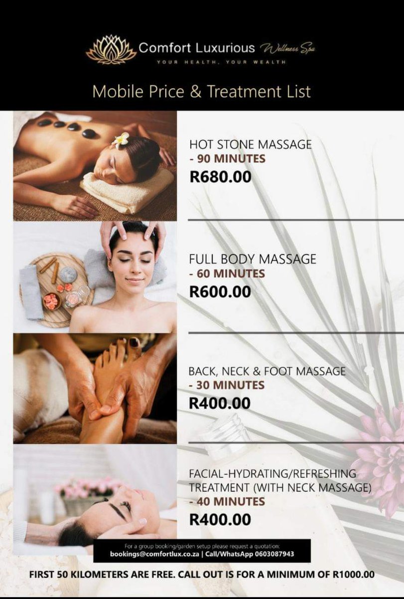 Comfortluxspa's tweet photo. @_Makgoro We've opened for mobile visits. We'll announce when we'll be hosting at the hotel. https://t.co/lnFpyxTlem