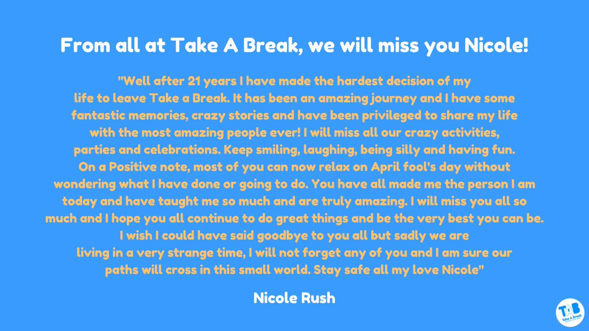 Last week we said goodbye to our colleague and friend Nicole Rush 😢 Nicole has made such a difference to so many of our customers lives and will be massively missed! 
We wish you all the luck in the world with your new adventures Nicole! ❤️