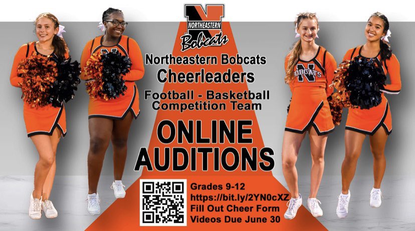 Tryout information for Football, Basketball, and Competiton cheer teams! 🐾🎀