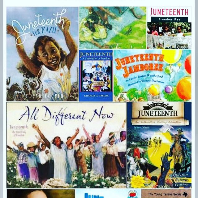 theereadinglady's tweet photo. “Reading brings knowledge and knowledge is power...” -Emma Chase Here are some books that can share knowledge about Juneteenth. Learn...reflect...celebrate! @PrincipalK_APS @BoydElementaryM @APSBoydES @apsupdate https://t.co/RsNeze0O5w
