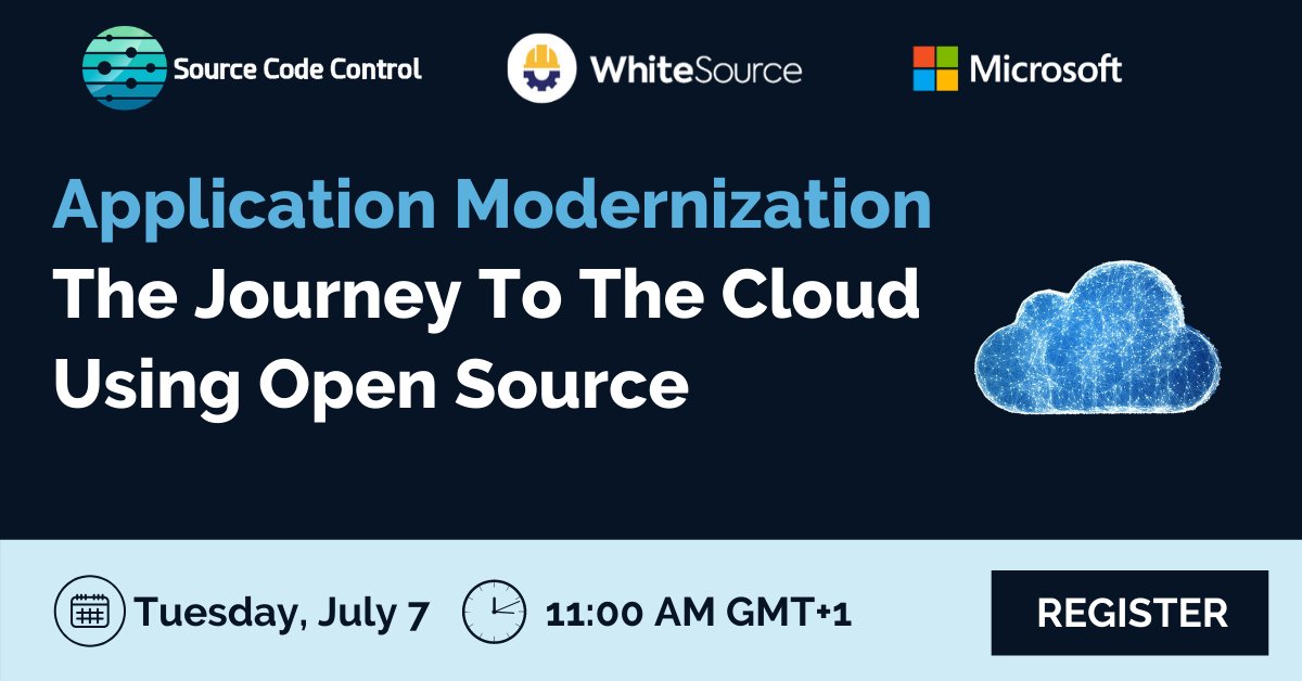 SourceCodeContr's tweet image. Moving on-premise apps to #PaaS? or building cloud native apps? this webinar is for you. 
Join us on Tuesday July 7 at 11:00 AM as we will discuss best practices for successful #applicationmodernisation
bit.ly/37HVzlK @WhiteSourceSoft @MicrosoftUK