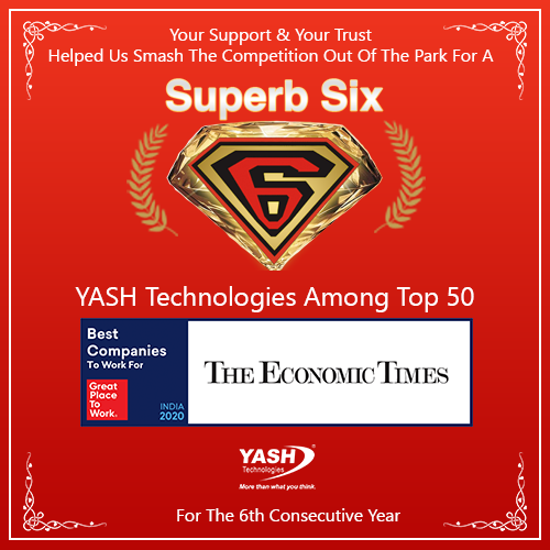 YASH_Tech's tweet photo. Thank You for helping us build a #GreatWorkplaceCulture again.
#YASH #GreatPlaceToWork #Top 50 #SuperbSix #GreatTomorowsBeginHere #OneYASHOneTeam #LifeAtYASH @YASH_Tech @c5mi_yash @AaseyaIT @SoltiusME @CodiantInc @GPTW_India @djyashcfo @mananceo @Laveena_N @Mohnish_Makode https://t.co/2SnHHXlu0j