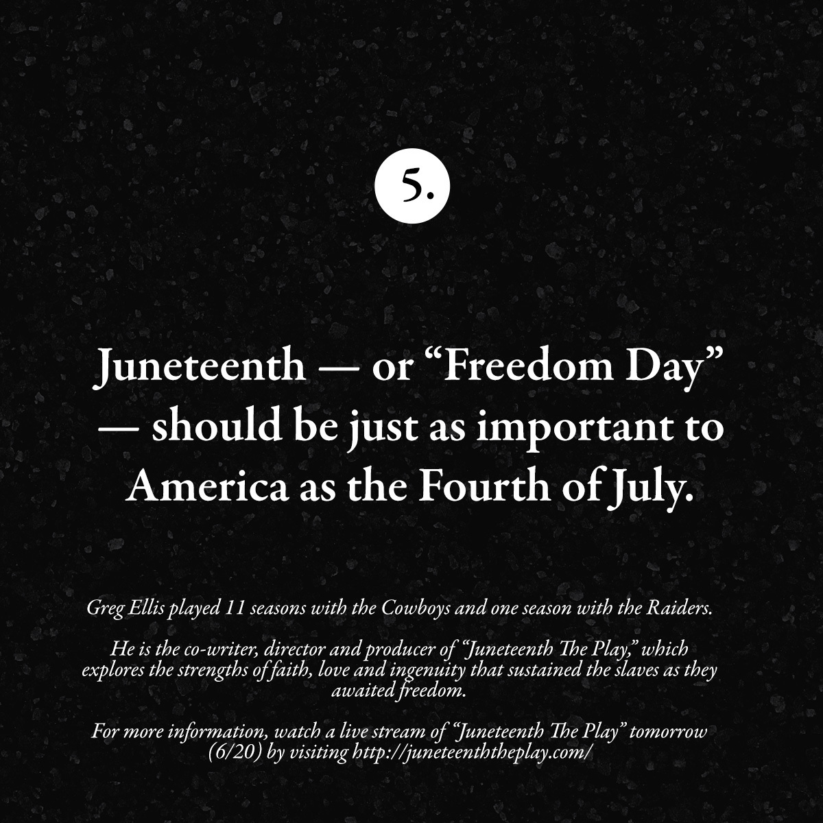 5 things you need to know about  #Juneteenth  .A thread by former  @dallascowboys DE Greg Ellis. 