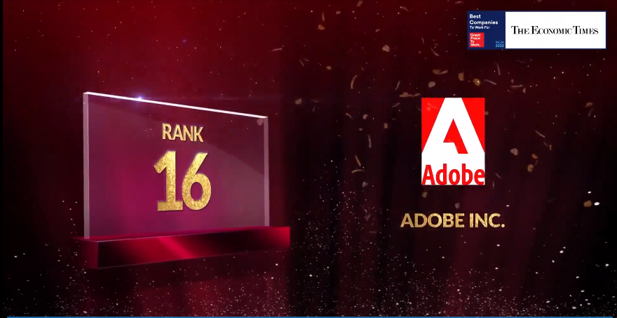 GPTW_India's tweet photo. #100BestCompanies #Top25 #Rank16 Visit https://t.co/P5mXvkC66a for live streaming. Congratulations @Adobe on creating a High-Trust, High-Performance Culture™.
#BestWorkplaces #GPTW4ALL @EconomicTimes https://t.co/6ICWTTztL2