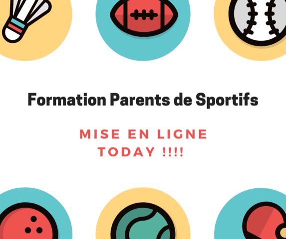 Mise en ligne de la Formation PARENTS DE SPORTIFS 🎊  Offre de lancement : 40 % de remise jusqu’au 30 juin 🤩
Toutes les infos ici : bit.ly/2BUvap6 Merci pour vos partages 🙏🙏🙏