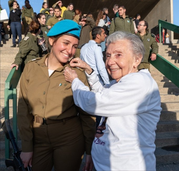 Ruth survived the Holocaust. She jumped from a train heading to the camps and joined partisans to fight the Nazis.Here she is with her granddaughter Opal - an officer in the Israeli army. One of those protecting the Jews to make sure nothing like that ever happens again.