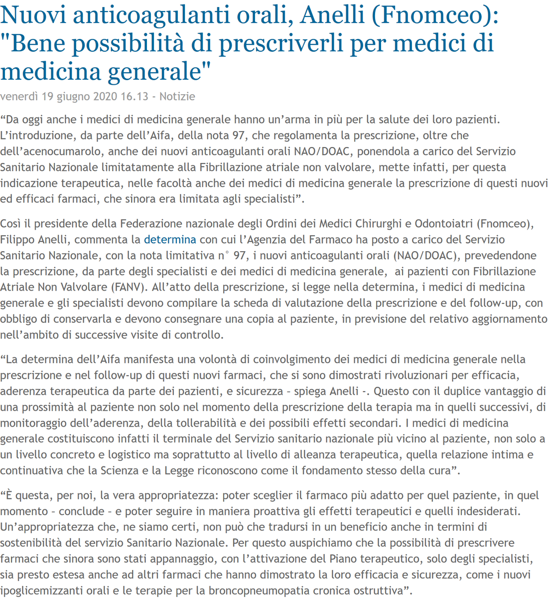 fimmgnotizie's tweet photo. Nuovi anticoagulanti orali, Anelli (Fnomceo): "Bene possibilità di prescriverli per medici di medicina generale" - Per leggere FimmgNotizie di oggi, clicca qui https://t.co/Q32qVRhv54 https://t.co/sRMgAqZtTr