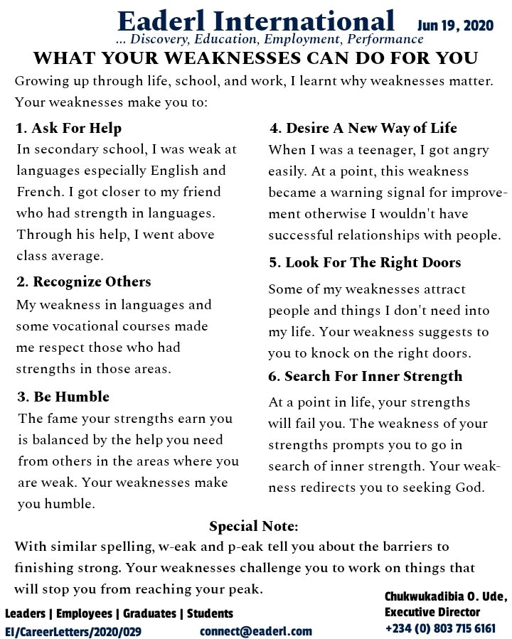 Eaderl_intl's tweet photo. What do your weaknesses teach you? What can your weaknesses do for you? 

Your weaknesses have advantages. Read the uploaded letter for more or visit:

https://t.co/mtQ652HD9c https://t.co/z8sSGLe3DX