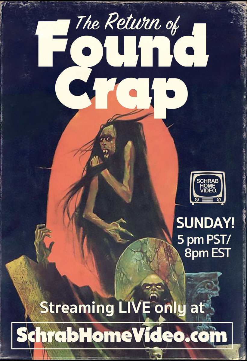 RobSchrab's tweet photo. STREAMING LIVE THIS SUNDAY! Only at https://t.co/8Qa0GEbuF3! It’s another episode of FOUND CRAP! Found footage, weird media and retro commercial goodies all mashed up into one show! BE THERE! 5pm PST/8pm EST #schrabhomevideo #Harmontown #foundcrap #missvanjie https://t.co/V1gln8xd2I