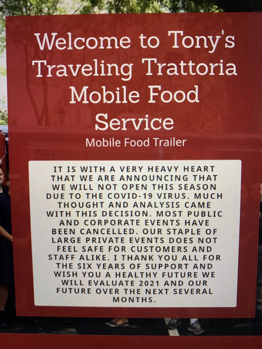 This has been a heartbreaking decision.  I feel for all the small businesses, and urge that you support them all. 
#tonystrattoria 💜❤️