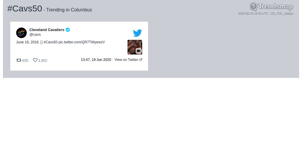 TrendsColumbus's tweet photo. #cavs50 is now trending in #Columbus

https://t.co/sL18hnj9dk https://t.co/70MvWgsixT