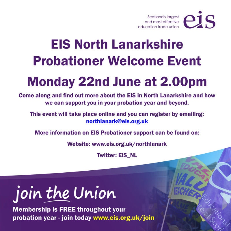 EISUnion's tweet photo. There's still time for probationers in North Lanarkshire to join the online welcome event on Monday 22nd June to find out more about the EIS in North Lanarkshire.

To register please email northlanark@eis.org.uk

https://t.co/eLfLNP0gjC https://t.co/PDfk1Dc0kQ